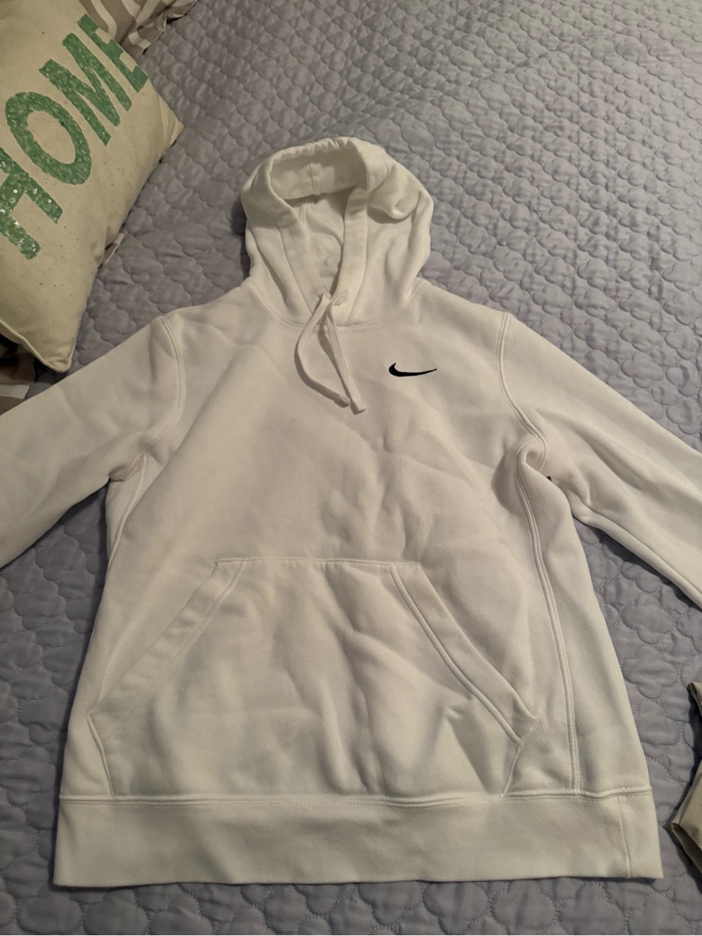 Nike Men’s White Hoodie with Black Swoosh - Zipless Pullover